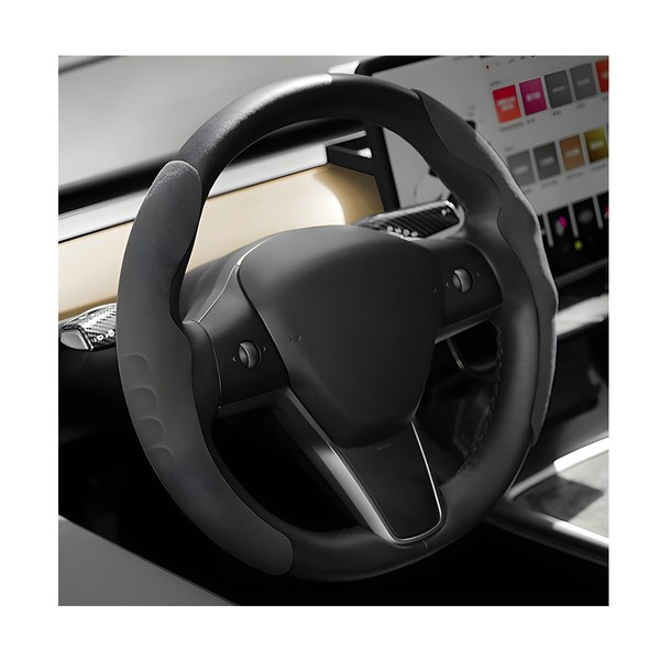 KHGUZ Car Steering Wheel Cover, Suede Leather Anti Slip Segmented