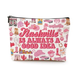 DJHUNG Nashville Travel Gift Cosmetic Bag Nashville Lover Gifts Makeup Bag Country Music Themed Gifts for Traveller Women Friends Sister Birthday Christmas Bachelorette Party Favors Girls Trip Gifts