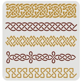 FINGERINSPIRE Celtic Knotwork Border Stencil 11.8x11.8 inch Reusable Rope Knot Pattern Drawing Stencil Plastic PET 5 Lines Flower Knot Border for Wall, Tile, Scrapbook, Photo Album, DIY Craft