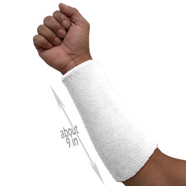 COUVER Thick Absorbent 9" Extra Long Solid Cotton Terry Cloth Sport Wristband, White, 1 Piece