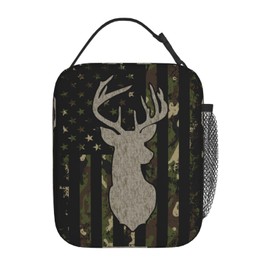 AIMASTZ Usa Flag Deer Camo Insulated Lunch Bag, Reusable Lunch Box Tote Bag For Office Work Picnic Travel Women/Men