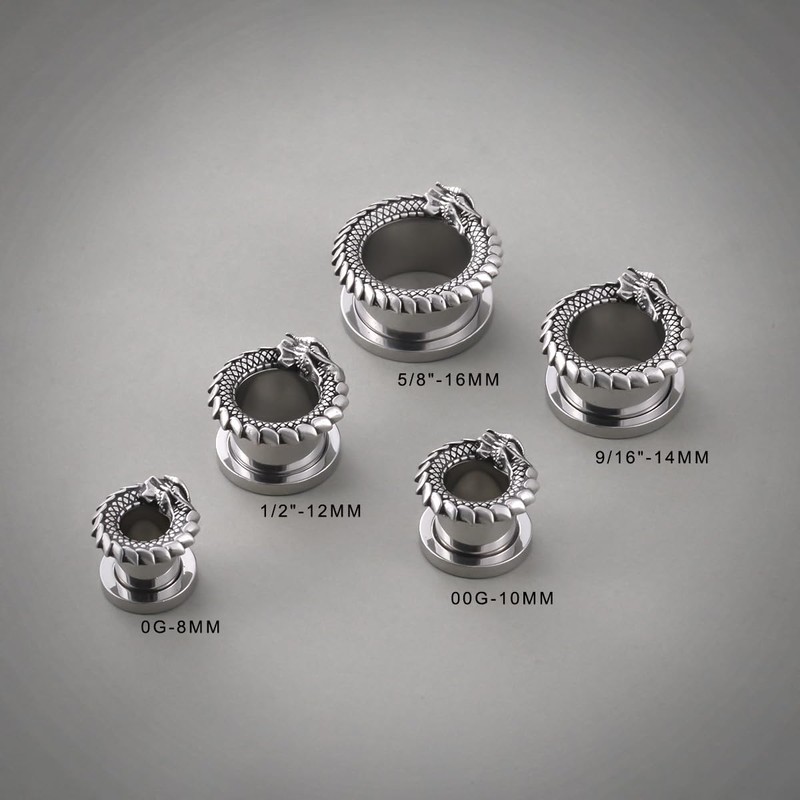 COOEAR Gauges for Ears, Dragon Steel Tunnels Flesh Earring, Stainless