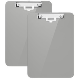 Hongri 2 Pack Plastic Clipboards with Pen Holder, 8.5x11 Clipboard Letter Size for Classroom, Students, Teacher, Office and School, Low Profile Clip Writing Borad, Size 12.5 x 9 Inch, (Gray)