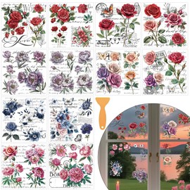ORIGACH 12 Sheets Rub on Transfer for Crafts and Furniture Vintage Flower & Words Rub on Transfer Stickers Decals for Glass Wood Ceramic, DIY Scrapbooking & Home Decor, 5.51 x 5.51 Inch