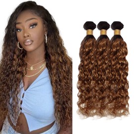 Ombre Water Wave Human Hair Bundles 1B/30 - 28, 30, 32 Inch Peruvian - 2 Tone Black and Brown