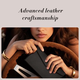 CoBak Leather Car Registration and Insurance Holder with Magnetic Compartment - Vehicle Glove Box Organizer for Driver License, Cards, Emergency Cash - Auto Truck Accessories Case, Lychee Black