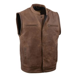 Milwaukee Leather MLM3519 Men's “Gambler” Crazy Horse Brown Vintage Leather Vest - Club Style Motorcycle Rider Vest - Small