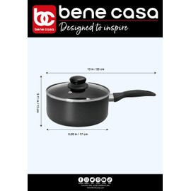 Bene Casa - Non-Stick Aluminum Saucepan with Lid - 2 Qt. Capacity - Oven and Dishwasher Safe - Cool Touch Handle