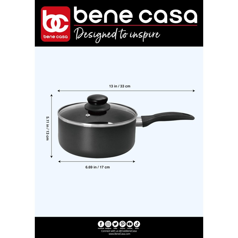 Bene Casa - Non-Stick Aluminum Saucepan with Lid - 2