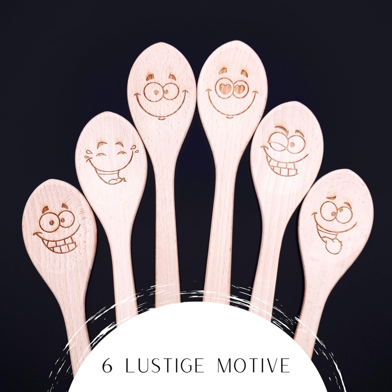 JOWE Wooden Cooking Spoons Set of 6 Beech Kitchen Utensils