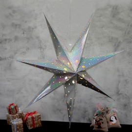 Large Silver LED Paper Hanging Star 60cm Lantern Christmas Ornaments Hanging Decoration Window Party Home Decor Folding Christmas Star