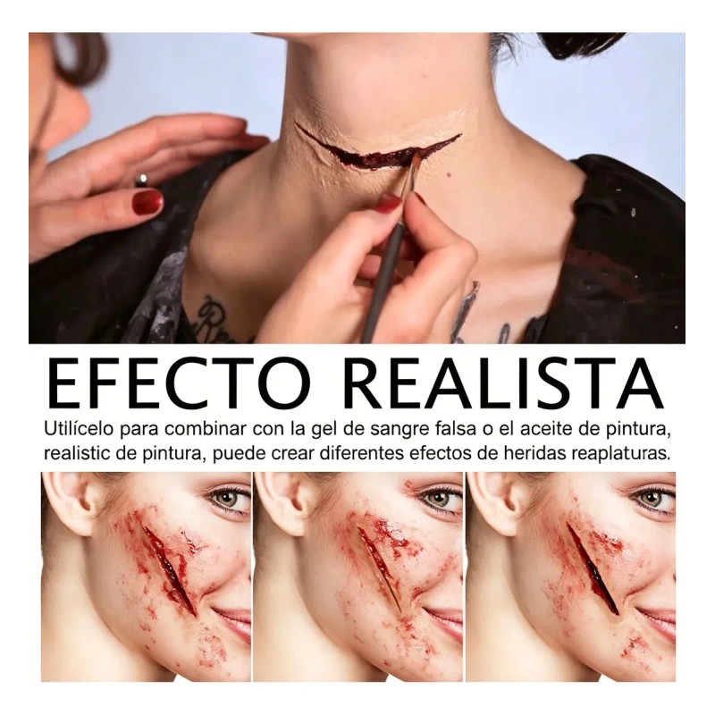 Kit Maquillaje Cera Sangre Halloween Heridas Efecto Disfraz
