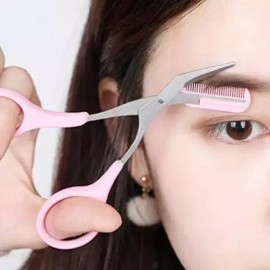 Sangpum Sangse Seolmyeong Chamjo 여성용 눈썹 트리머 가위 빗이 있는 스테인레스 스틸 메이크업 도구 미용 제품 Women's Eyebrow Trimmer Scissors with Comb Stainless Steel Makeup Tool Beauty Product [Pink]