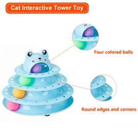 Pawsayes Cat Toys, 4-Level Turntable Ball Track Interactive Cat Toy for Indoor Cats, Self Play Fun Roller with Colorful Rotating Ball Puzzle Exercise Kitten Toys (Blue)