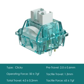 Akko Creamy Cyan Clicky Switch With LED Diffuser for Backlit Mechanical Keyboard - 5-Pin 50gf Pre-Lubed With Standard MX Structure for Gaming (45pcs)