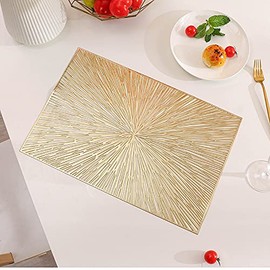Hosoncovy 4 Pack Firework Placemats Rectangle Placemats Set of 4 PVC Placemats Hollow Table Place Mats Heat Resistant Non-slip Dining Placemats Decorative Placemats for Kitchen Wedding Party (Gold)