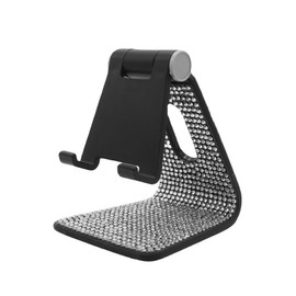 MOSSTYUS Bling Rhinestone Adjustable Phone Stand Sparkling Non-Slip Holder for Desk Tablet Compatible with All Phones,Black+White