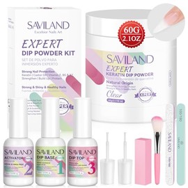 Saviland Kit Uñas Polvo Inmersión Transparente Starter 60g 1oz Dip Powder Dipping Liquid Set Base Activador Top Coat Professional Nail Reparación