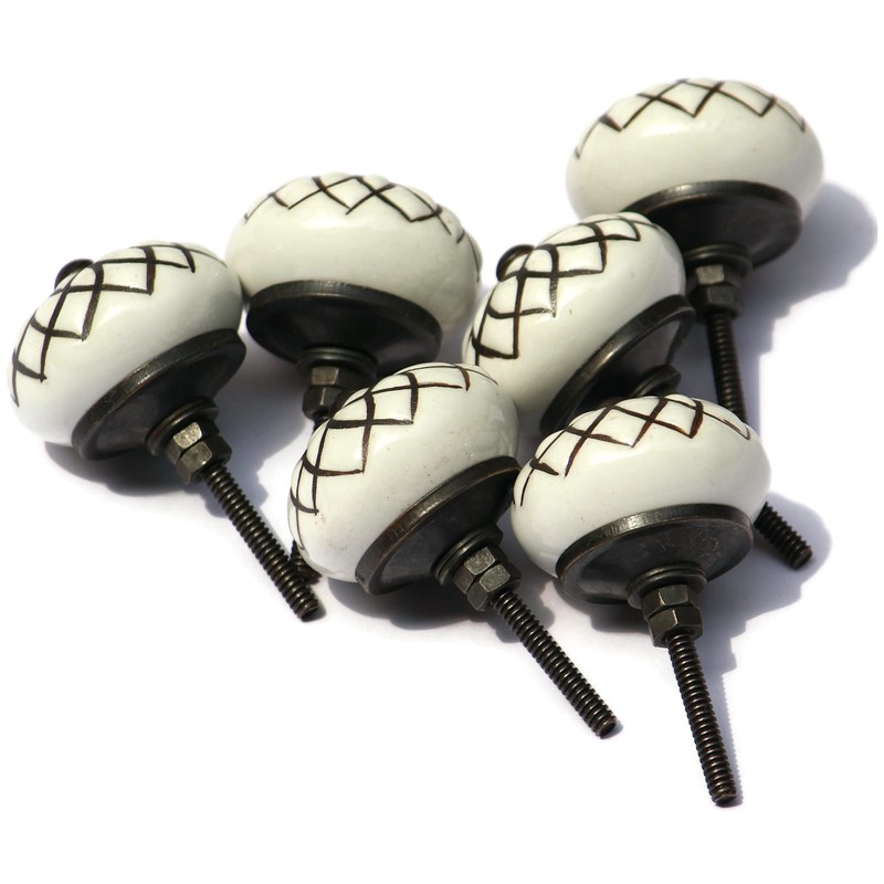 owlKraft Set of 6 Black & White Vintage Ceramic Knobs
