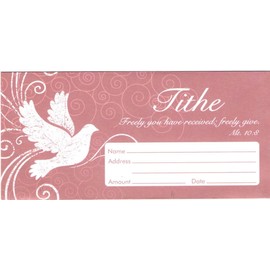 Church Offering Envelopes - Cash Envelopes For Tithes And Offering - Offering Envelope Tithe with Dove Matthew 10:8 (KJV) - Pack of 100