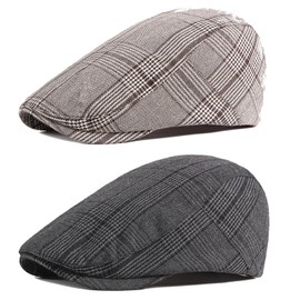 Makachen 2 Pack Men's Cotton Flat Cap Ivy Gatsby Newsboy Adjustable Summer Hunting Hat Flat Cap Brown