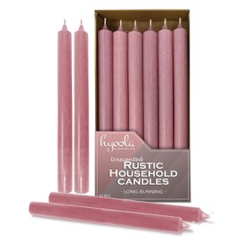 Hyoola 10 Inch Dinner Candles - 12 Pack - Rose Pink Tall Candles - Unscented Rustic Candles - Long Burning Candle Sticks