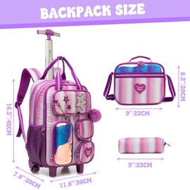 Inprof 3pcs Starlit Sky Rolling Backpack for Boys,Kids Roller School Backpacks with Wheels,Wheeled Bookbag Set for Elementary School