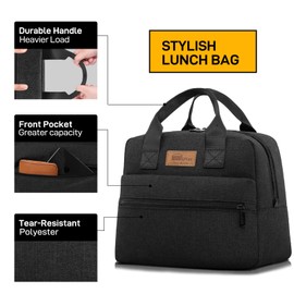 HOMESPON Insulated Lunch Bag Lunch Box Cooler Tote Box Cooler Bag Lunch Container for Women/Men/Work/Picnic,Large Black