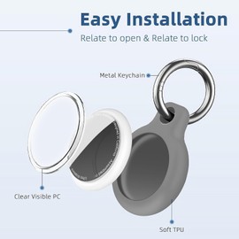 YOKRWO Holder 1-Pack Waterproof TPU Shell Protective Case, Anti-Scratch for Airtags Key Chain for Apple for Air Tags with All Metal Keychain Key Ring Clip (Gray)