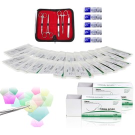 Science Resource SRNK-C 75cm Polyester Surgical Suture Thread W Curved Needle 24 PK |Exceptionally Smooth Surface |Superior Tensile Strength |Excellent Knot Security |5 Piece Stainless Tools with 5 Blades (Educational & Training Use Only)