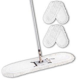 Eyliden 36" Commercial Dust Mop | Heavy-Duty, 60" Telescopic Handle, Total 2 Washable Reusable Pads, Professional Floor Cleaning Large Broom Mops for Office, Warehouse, Hotel, Restaurant (White, 36")