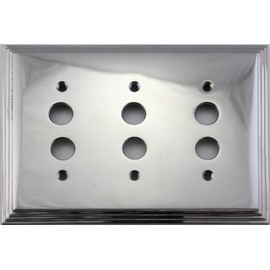 Polished Nickel Deco Step Style 3 Gang Push Button Light Switch Wall Plate