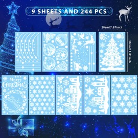 AhfuLife Christmas Window Stickers, 244 Pcs Reusable Christmas Window Clings Christmas Tree and Garland for Christmas Decorations, Double Sided Snowflake Reindeer Stickers for Xmas Party