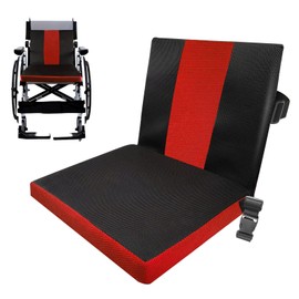 Soft Wheelchair Seat Cushion for Adults Washable Wheelchair Cushions for Seniors Wheelchair Pads Cushions Thick for Seat Non-Slip and Lumbar Support (Black + Red)