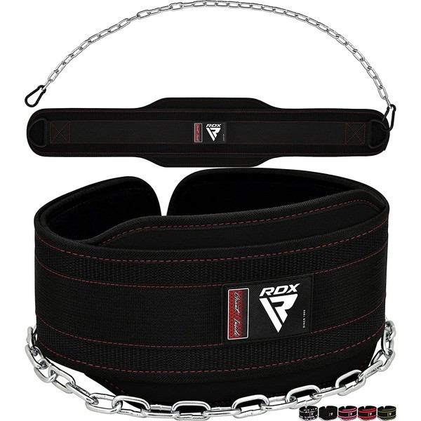 RDX WDB-T7 Dipping Belt, Weight Belt with Chain, Training Belt, For Chinning, Dips, Squats, Pull Ups, Weight Belt, For Men and Women (Black)