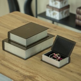 Black Set of 3 Velvet Vintage Storage Wooden Antique Classic Decorative Book Box Holder