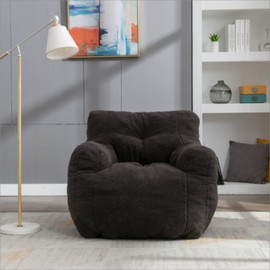 INMOZATA 3FT Bean Bag Chair for Adult and Kids (with Filler) Furniture, Soft Fluffy Teddy Fabric Lazy Sofa Chair Bean Bag Lounge Accent Chair for Living Room Bedroom Dorm Apartment (Dark Gray)