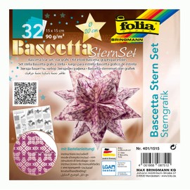 Folia Bascetta Star, Elegance Craft Set - Wildlife Black - 32 Sheets - 9.5 x 9.5 cm - Finished Size of the Paper Star Approx. 15 cm - Detailed Instructions (may not be in English) - 211/1010, 401/1515