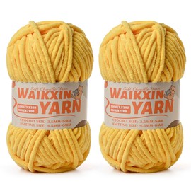 （2 Light Yellow） 2 Pack Super Soft Fuzzy Chenille Chunky Yarn for Crocheting, 200g (175yds) Fluffy Velvet Yarn for Hand Knitting Baby Blankets Weaving Craft