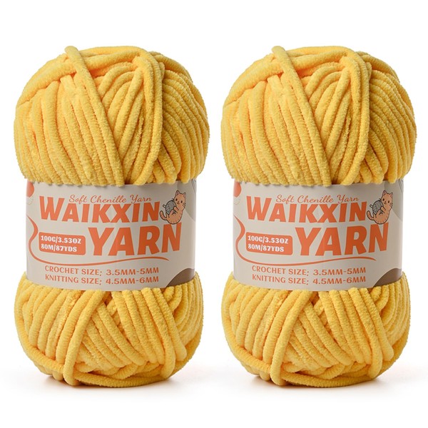 （2 Light Yellow） 2 Pack Super Soft Fuzzy Chenille Chunky