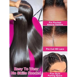 Eymn Hair Wear Full Frontal Gluless Wig Straight Pre Cut Lace Natural Hair Line - length: 22inch