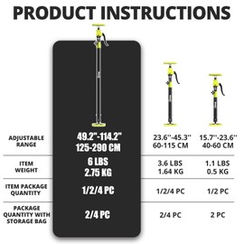 XINQIAO Cabinet Jacks for Installing Cabinets, Heavy Duty Third Hand Tool Adjustable Support Pole & Drywall Lifts from 49.2 in to 114.2 in, 1 PC