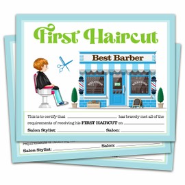 My First Haircut Certificate, Blue Best Barber Award Certificates of Hair Cutting, First Haircut Keepsake Gifts for Kids Children Baby Boy Little Man, 25 Pcs Awards Certificates -02