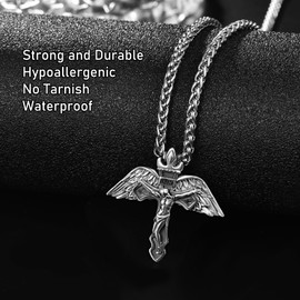 KATHL Men's Cross Necklace Sterling Silver Cross Pendant Confirmation Necklace Catholic Religious Jewellery Gifts, Sterling Silver, no gem
