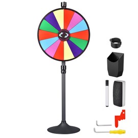 HeyJiaYu 24 inch Spin Wheel Adjustable Tabletop and Floor Stand, Dual Use Wheel of Fortune Wheel Spinner with Dry Erase Marker & Eraser, Spinning Prize Wheel for Carnival Tradeshow Parties (24 inch)