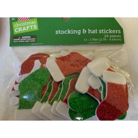 RECOLLECTIONS CHRISTMAS CRAFTS GLITTER STOCKING & HAT STICKERS 24 PCS XMAS STOCKINGS HATS
