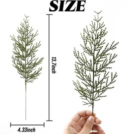 TIHOOD 26PCS 14 Inches Artificial Pine Branches Christmas Faux Cedar Stems Artificial Faux Cedar Branches Fake Christmas Greenery Pine Picks for Wreath Craft DIY Home Kitchen Decorations