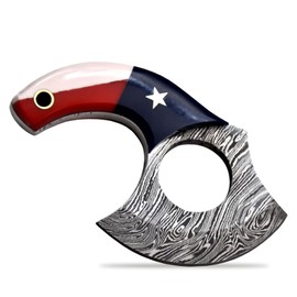 Hercules Knives Custom Damascus Steel Ulu Knife Traditional Alaskan Ulu Multi-Purpose Pizza Cutter,Vegetable Chopping, Boning Slicing Cutting Texas Flag Resin Handle Leather Sheath (SUB-02)