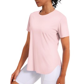 CHALLMOTI Women's Short Sleeve Workout Tops Athletic Shirts UV Protection Sun Shirts UPF 50+ Quick Dry Lightweight Pink L