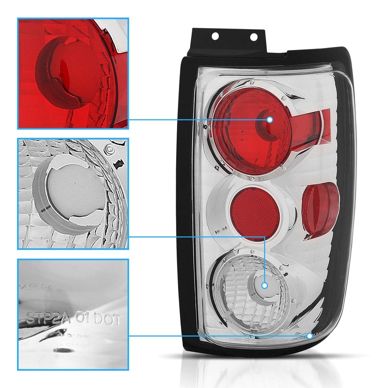 AmeriLite Chrome Replacement Brake Tail Lights Set For 1997-2002 Ford
